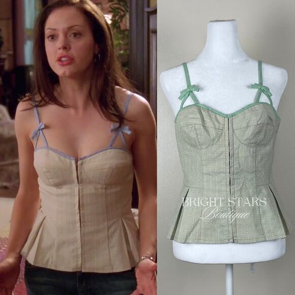 Rare Corset Top ASO Paige Matthews Charmed ALT Green Vintage Y2K Rose McGowan - Picture 1 of 10
